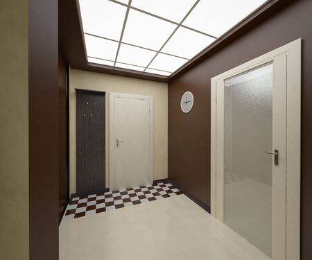 3D modeling of interior hallway in brown and beigeの写真素材
