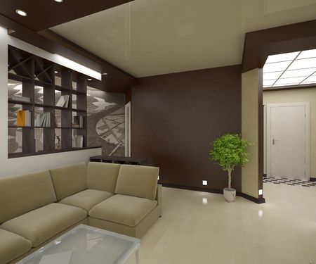 3D modeling of interior apartment in brown and beigeの写真素材