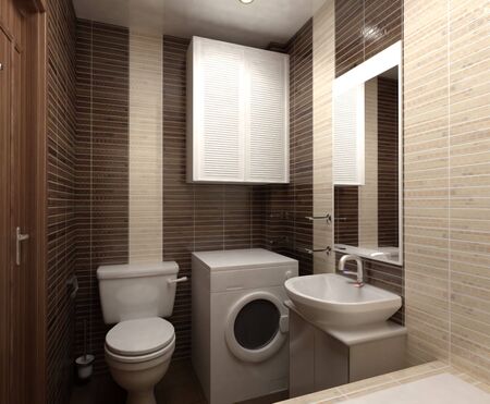 bathroom with toilet and shower in the yellow tileの写真素材