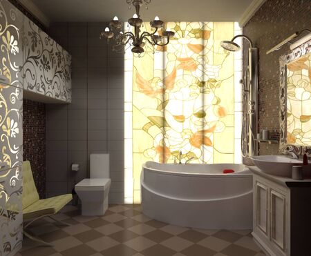 illustration interior beautiful bathroom with a toilet and showerの写真素材