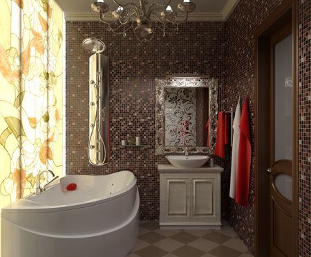 illustration interior beautiful bathroom with a toilet and showerの写真素材