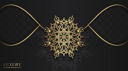 Luxury black background with luxury golden ornament. Vector illustration.のイラスト素材