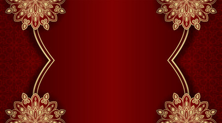 red luxury background, with gold mandala ornamentのイラスト素材