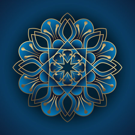 golden and blue mandala ornamentのイラスト素材