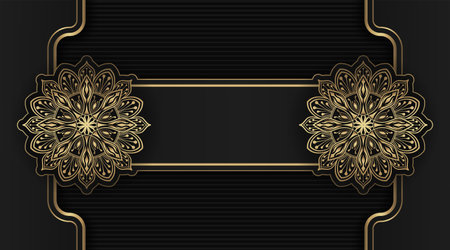 Black background with golden mandala ornamentのイラスト素材