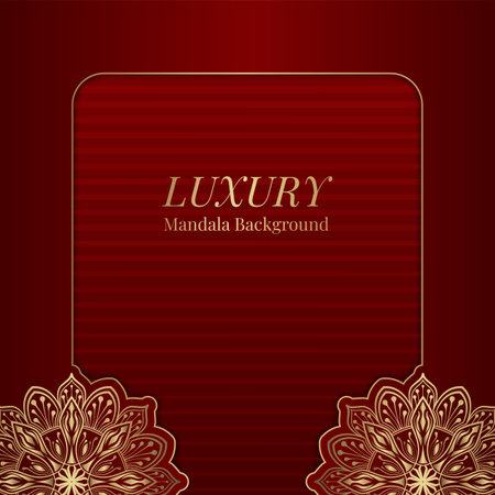 Red background with golden mandala ornamentのイラスト素材