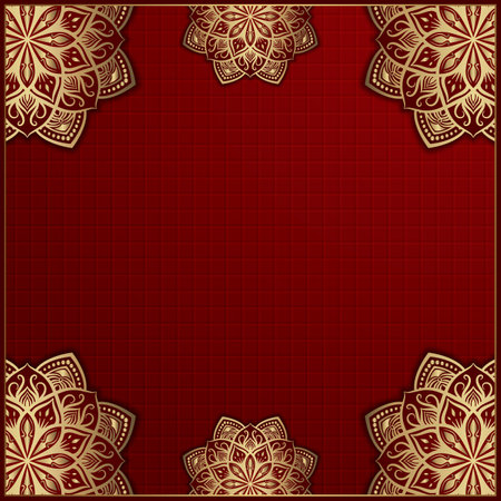 Red background with golden mandala ornamentのイラスト素材
