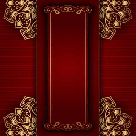 Red background with golden mandala ornamentのイラスト素材