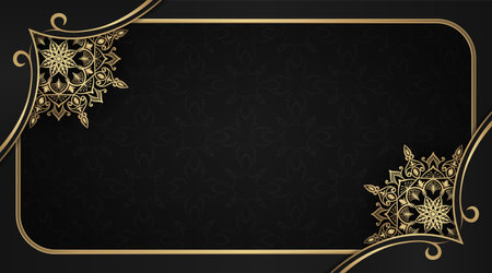 black background with golden mandala ornamentのイラスト素材