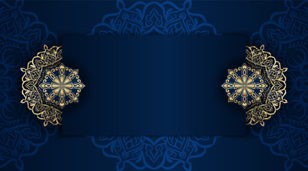 blue background with golden mandala ornamentのイラスト素材