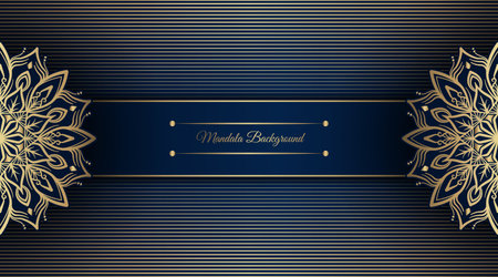 blue background with golden mandala ornamentのイラスト素材
