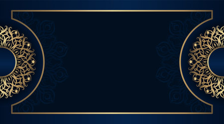 blue background with golden mandala ornamentのイラスト素材