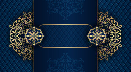blue background with golden mandala ornamentのイラスト素材