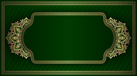 Green background with golden mandala ornamentのイラスト素材