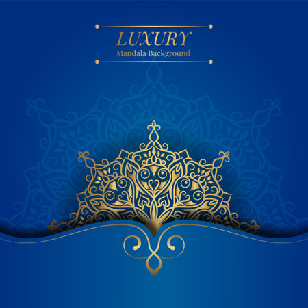 Blue background with golden mandala ornamentのイラスト素材
