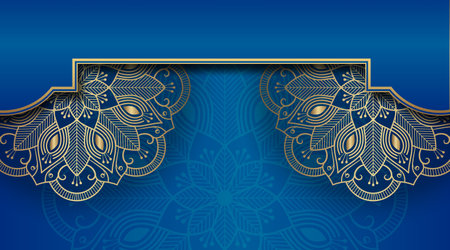 Blue luxury background  with golden mandalaのイラスト素材
