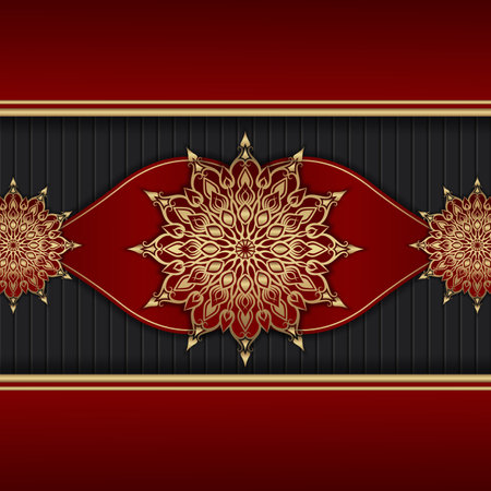 Red background with golden mandala ornamentのイラスト素材