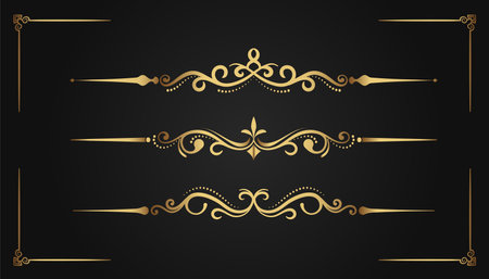 vintage border set, vector decorationのイラスト素材