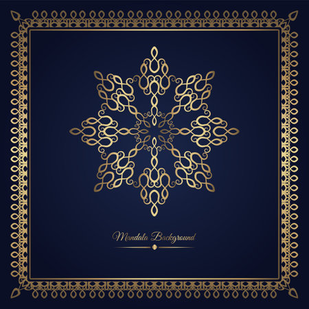 blue background, with mandala ornament and golden frameのイラスト素材