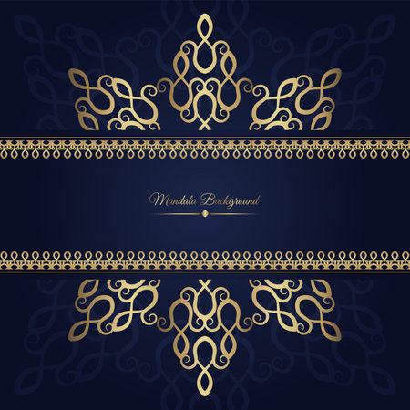 blue background, with mandala ornament and golden frameのイラスト素材