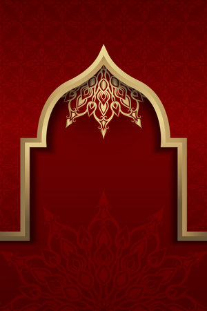 red background with mandala ornaments and patternsのイラスト素材