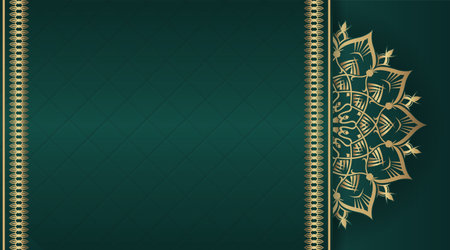 Green background with golden mandala ornamentのイラスト素材