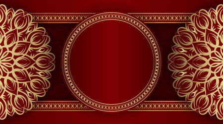 Red background with golden mandala ornamentのイラスト素材