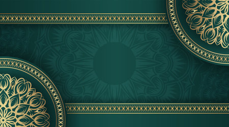 Green background with golden mandala ornamentのイラスト素材