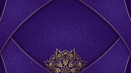 Purple background with golden mandala ornamentのイラスト素材