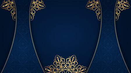 Blue background with golden mandala ornamentのイラスト素材
