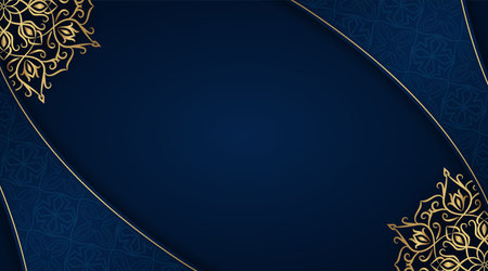 Blue background with golden mandala ornamentのイラスト素材