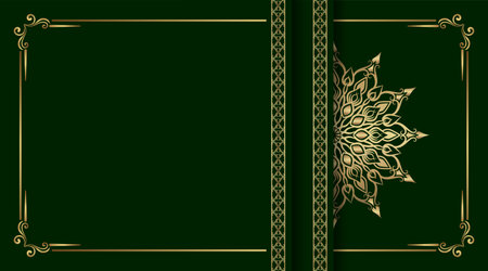 Green background with golden mandala ornamentのイラスト素材