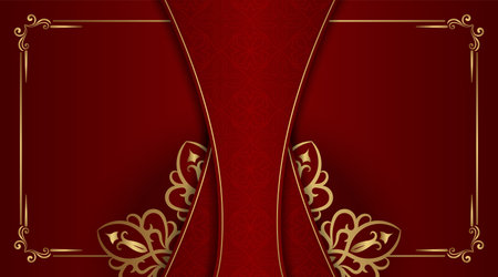 Red background with golden mandala ornamentのイラスト素材