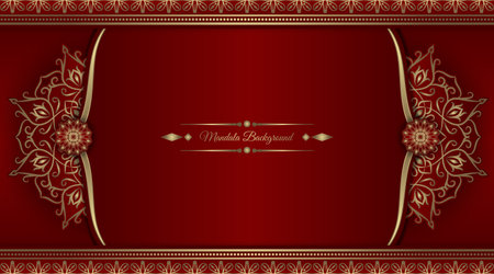 red luxury background, with gold mandala ornamentのイラスト素材
