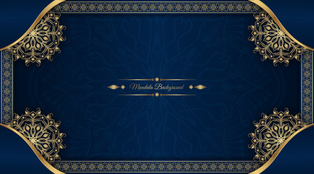 luxury mandala background, blue and gold, design vectorのイラスト素材
