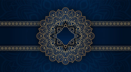 luxury mandala background, blue and gold, design vectorのイラスト素材