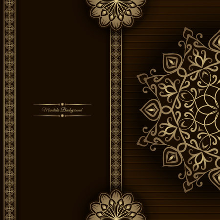brown background, with gold mandala decorationのイラスト素材