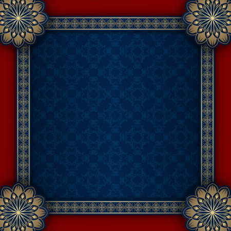 luxury background blue and red with golden mandala ornamentのイラスト素材