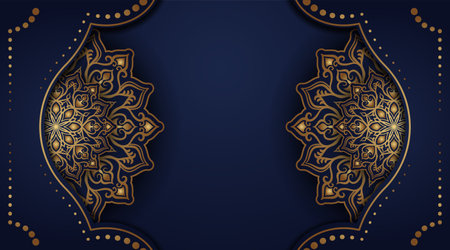 luxury mandala background, blue and gold, design vectorのイラスト素材