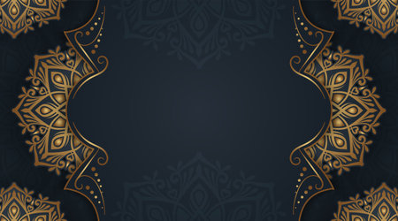 Gray background with golden mandala ornamentのイラスト素材