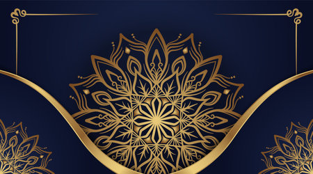 luxury mandala background, blue and gold, design vectorのイラスト素材