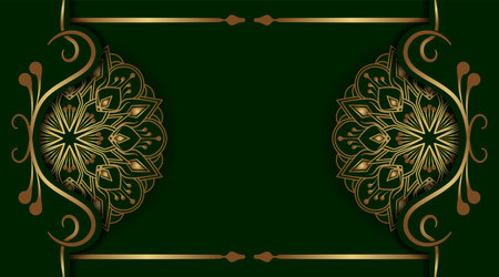 green and gold, luxury mandala backgroundのイラスト素材