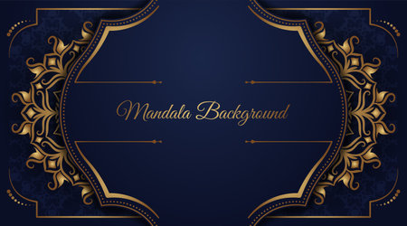 luxury mandala background, blue and gold, design vectorのイラスト素材