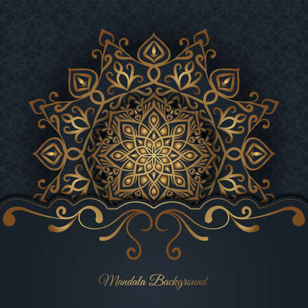 Gray background with golden mandala ornamentのイラスト素材
