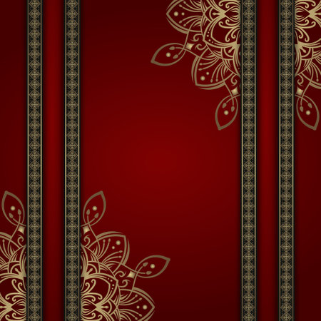 red luxury background, with gold mandala ornamentのイラスト素材