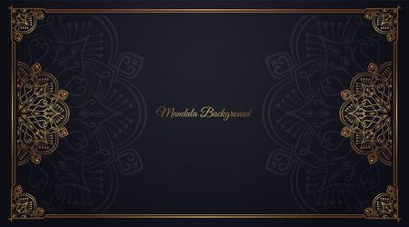 luxury mandala background, black and gold, design vectorのイラスト素材