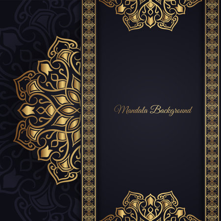 Black background with golden mandala ornamentのイラスト素材