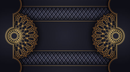 Black background with golden mandala ornamentのイラスト素材