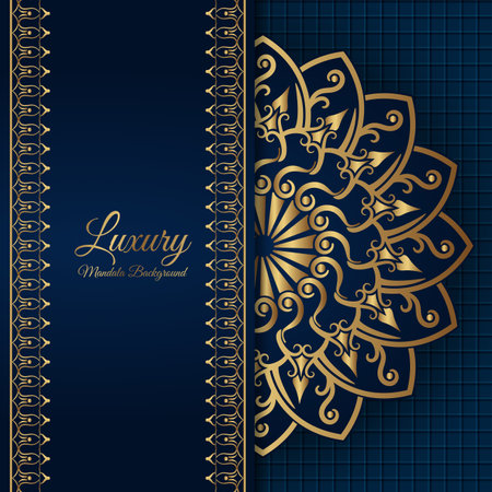 Blue background with golden mandala ornamentのイラスト素材