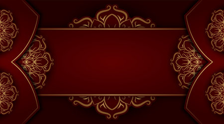 Red background with golden mandala ornamentのイラスト素材